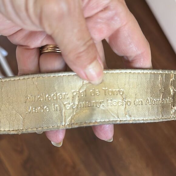 Vintage 80s Mondi Brown Wide Leather Belt with Crocodile Embossed Texture - Picture 4 of 7